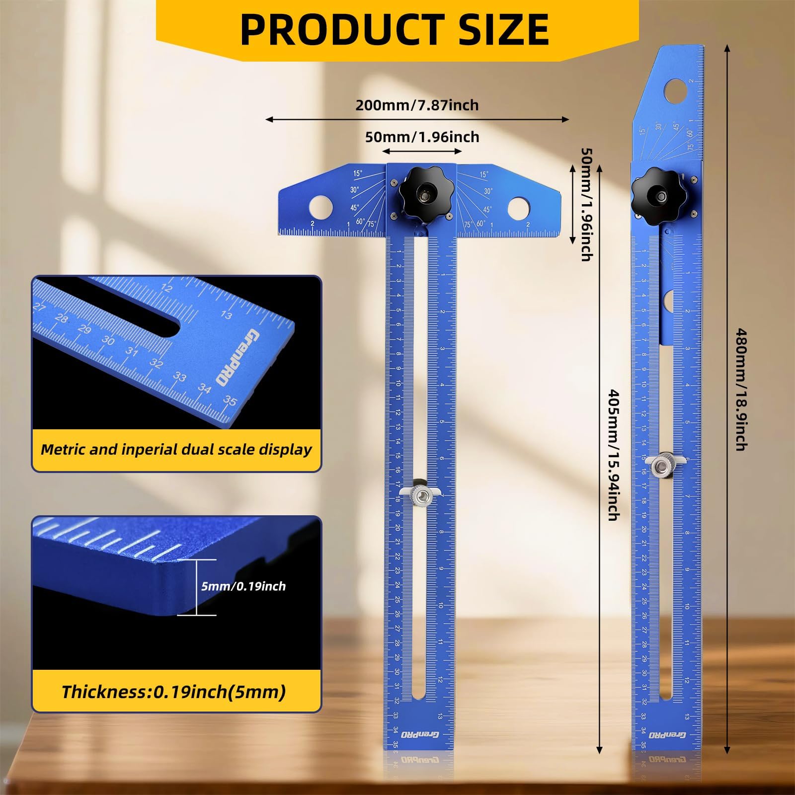 GRENPRO carpenter pencil and metal ruler for quick marks.