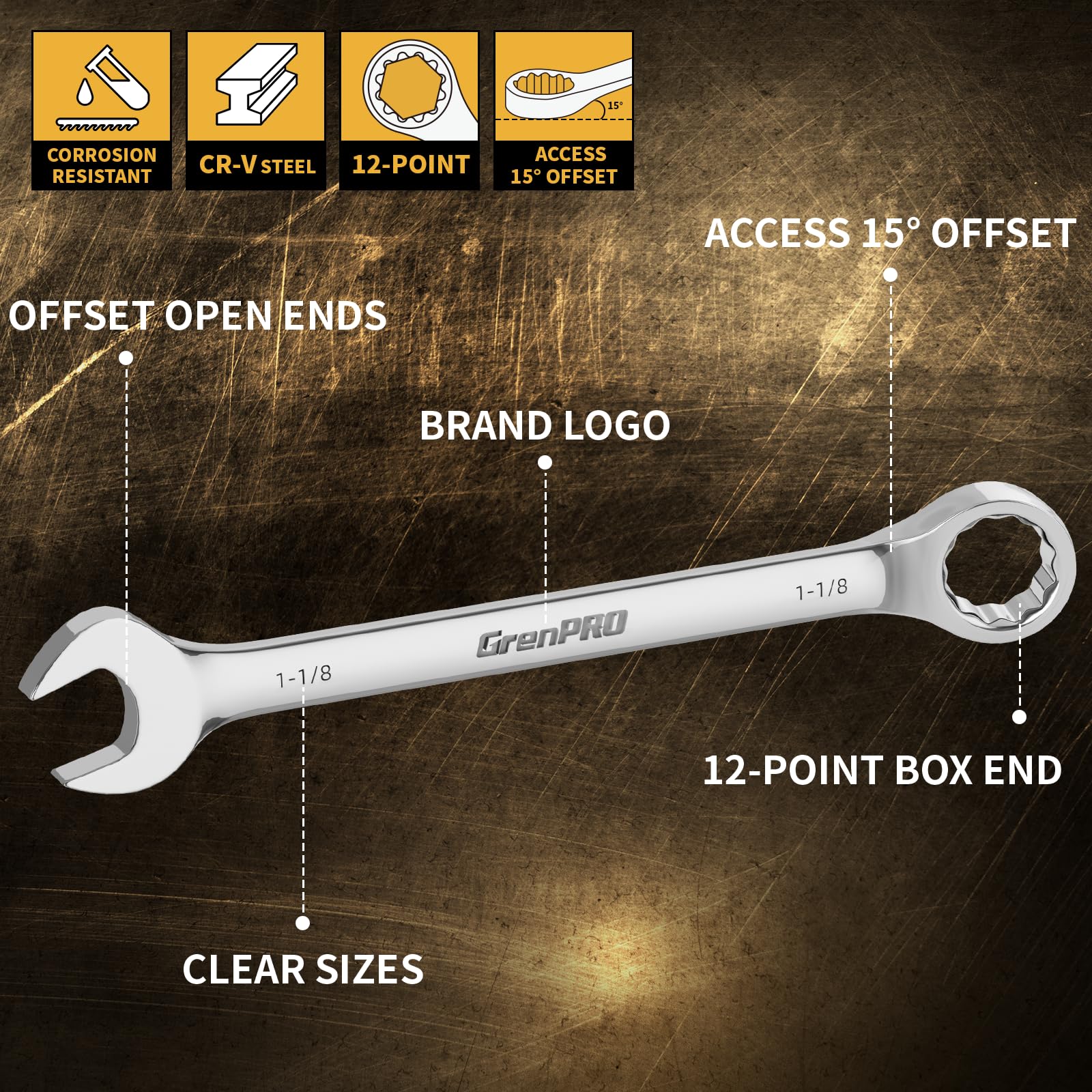 GRENPRO wrenches show clear size markings for fast identification