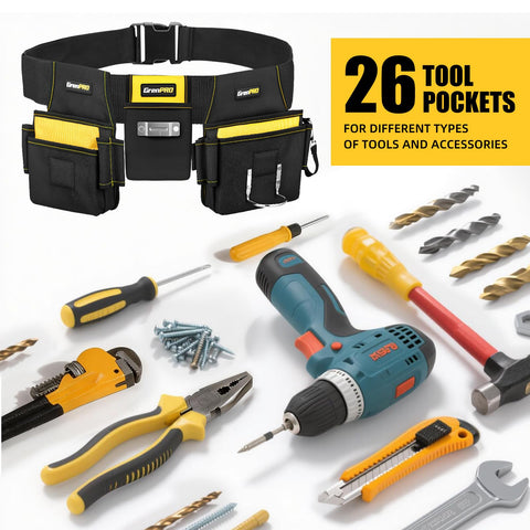 GRENPRO belt worn at construction sites with hammers and tape measures