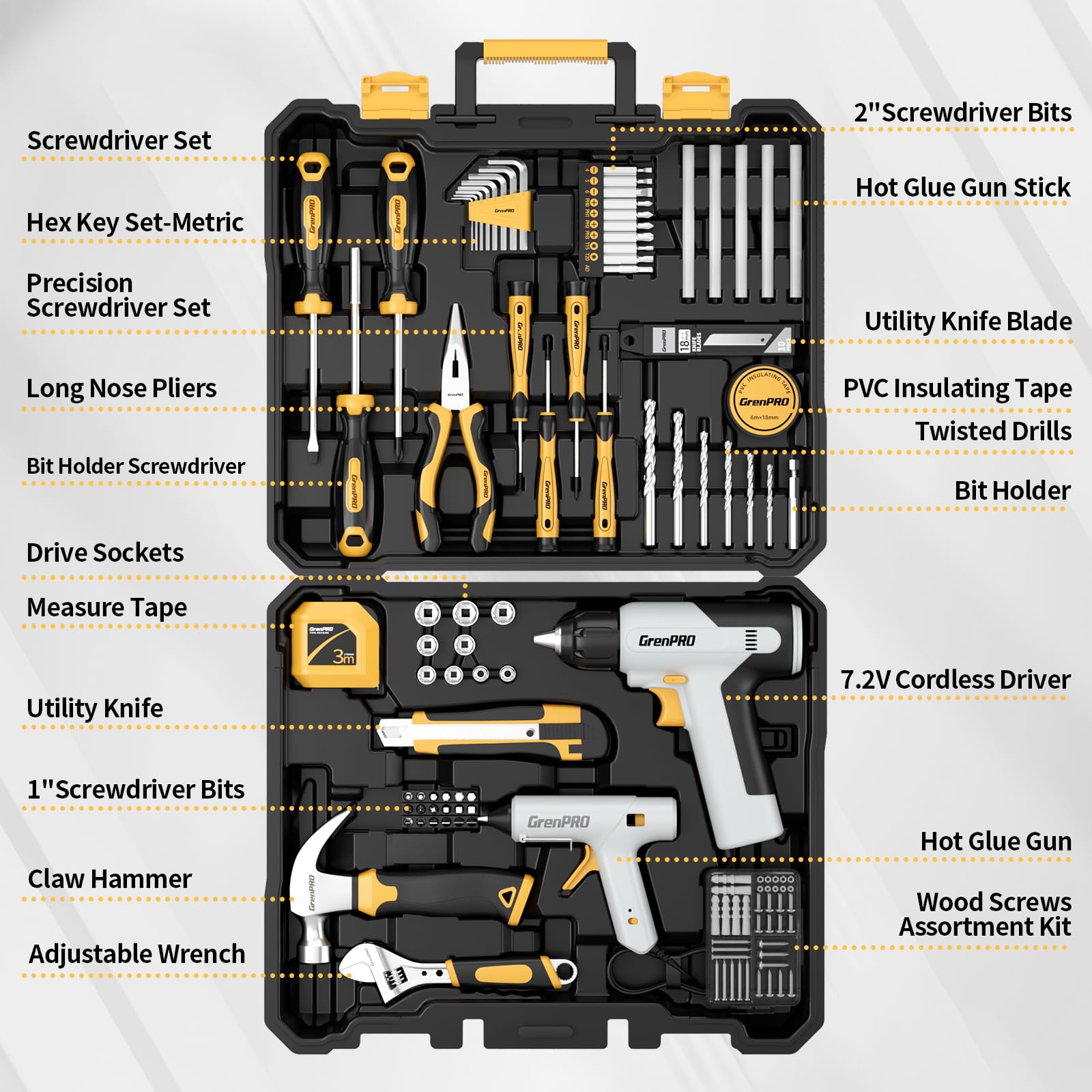 GRENPRO cordless drill in hand, ready for quick setup in small spaces