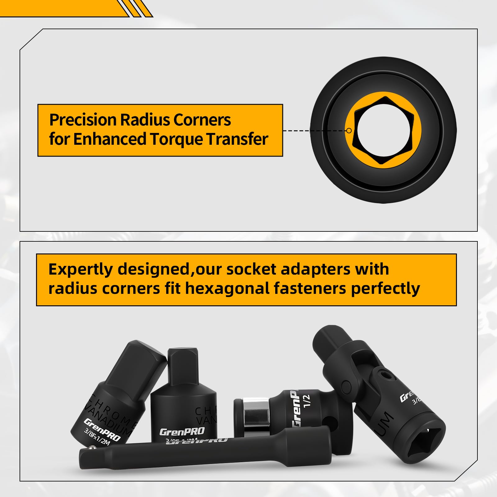 GRENPRO drive extensions for 1/4, 3/8, and 1/2 inch drives