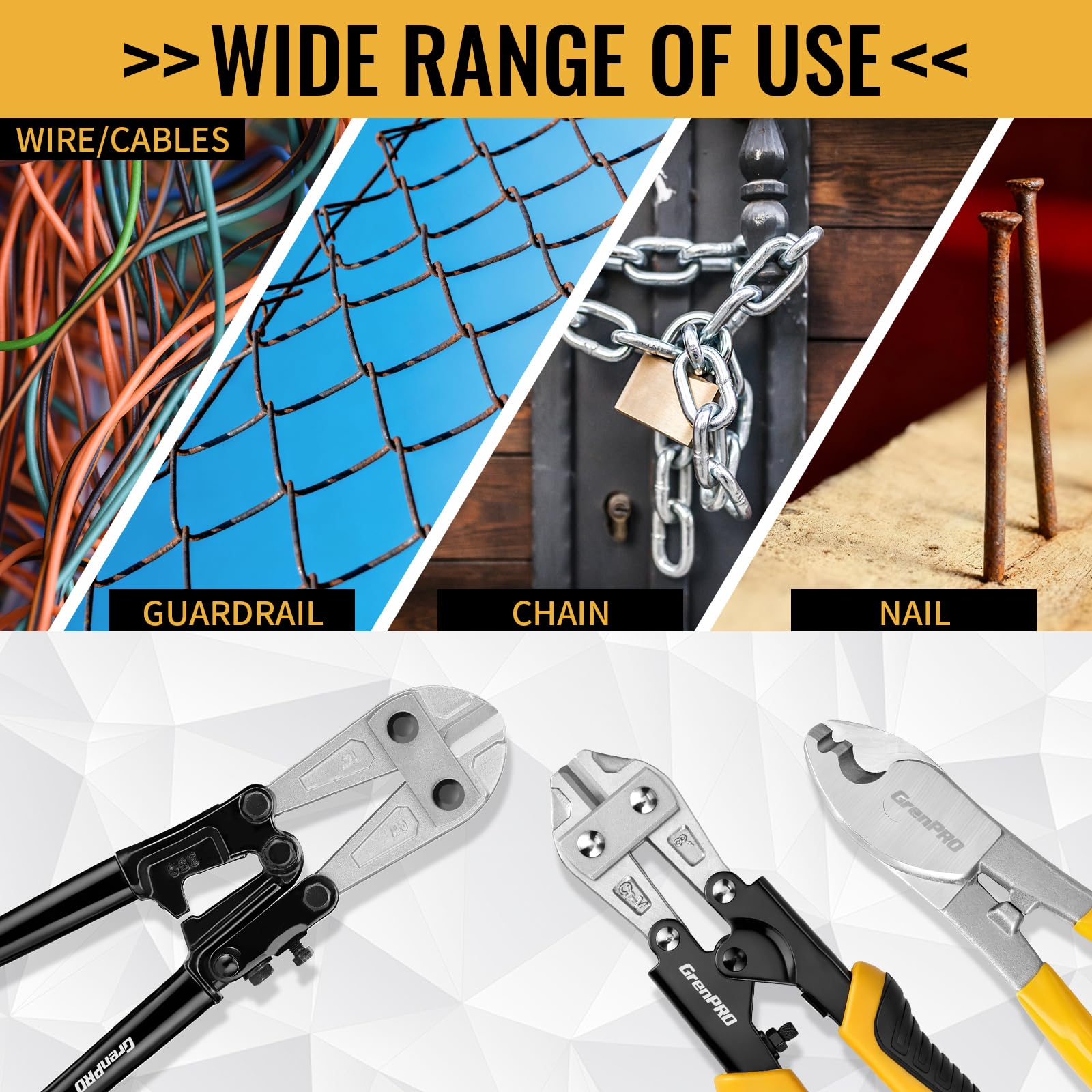Grenpro ergonomic handle grip reduces fatigue during extended use.