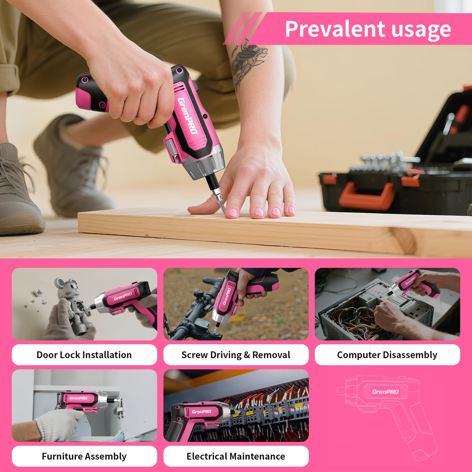 GRENPRO ergonomic non-slip grip for comfortable use.