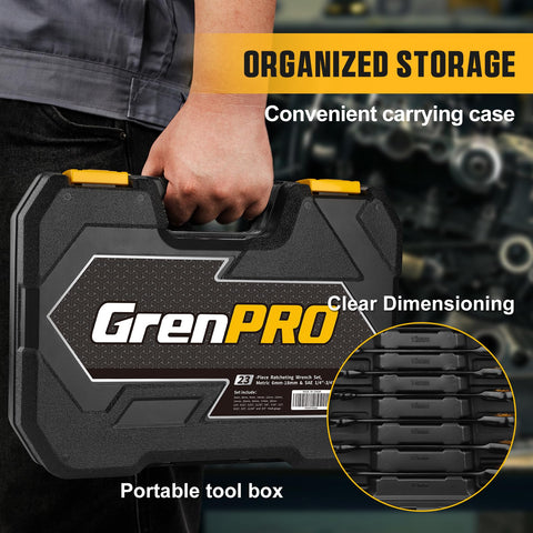 GRENPRO wrench set featuring HRC 62 hardness for durability.