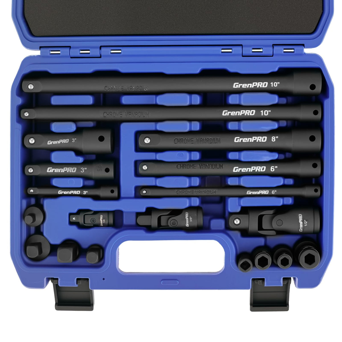 GRENPRO Impact Socket Extension Set 19-Piece in organized case for fast work