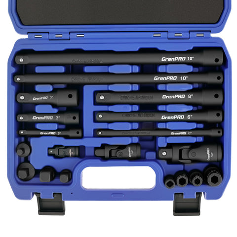 GRENPRO Impact Socket Extension Set 19-Piece in organized case for fast work