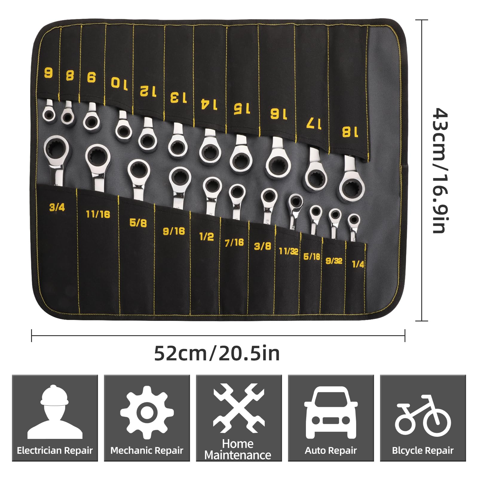 GrenPRO metric and SAE wrenches with easy-size labels for fast grabs