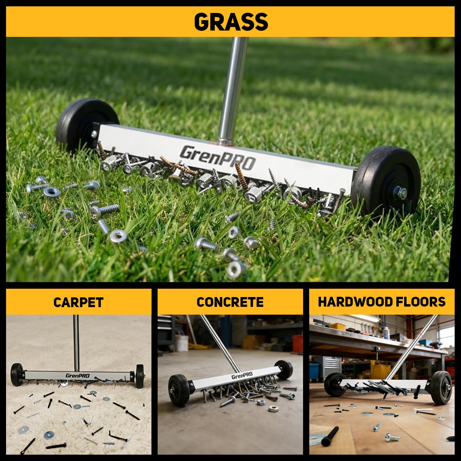 Grenpro portable magnet sweeper is easy to store and transport.