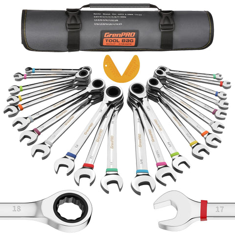 GrenPRO ratcheting wrench set with roll-up pouch for organized roadside repairs