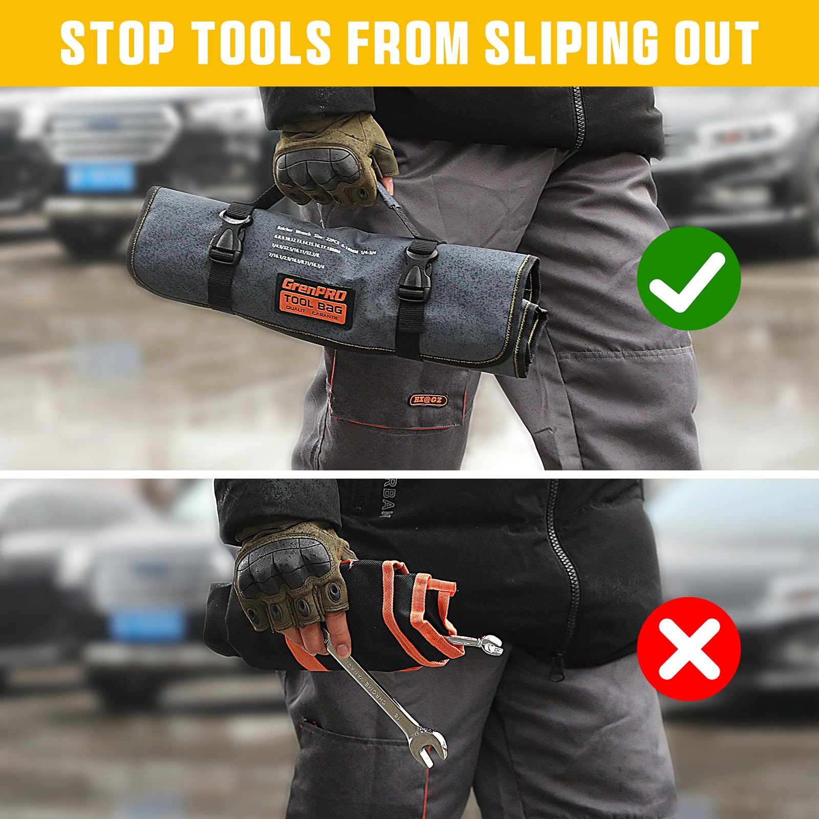 GRENPRO etched size markings remain legible for quick tool selection.
