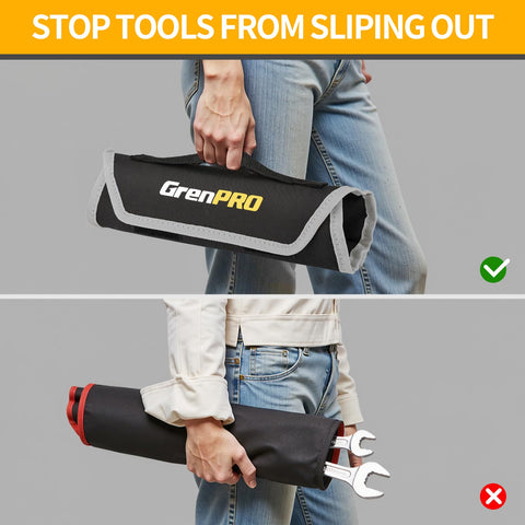 GRENPRO roll-up pouch keeps wrenches organized and portable.