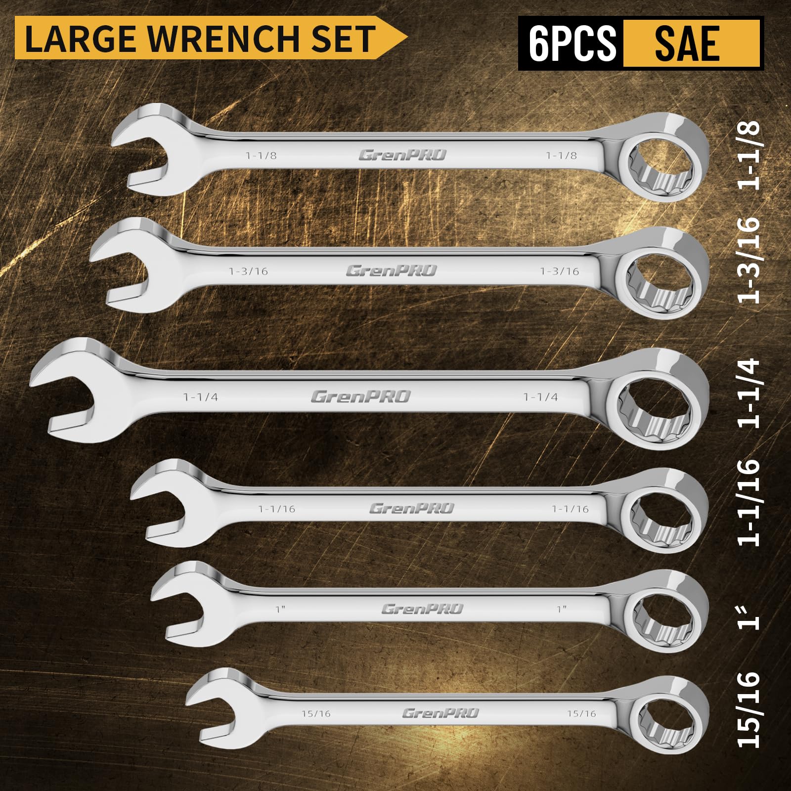 GRENPRO wrench set featuring 12-point design for a more secure bolt grip