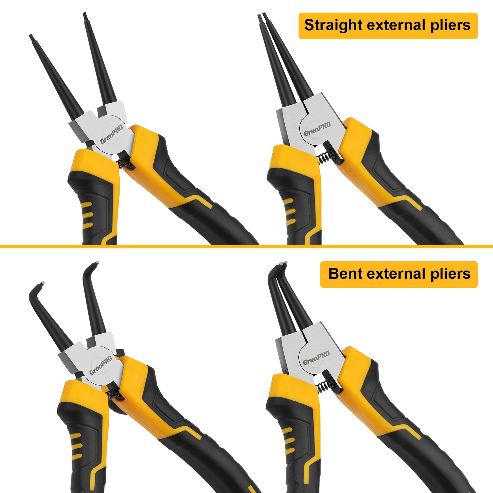 GRENPRO snap ring pliers external bent jaw for tight spaces