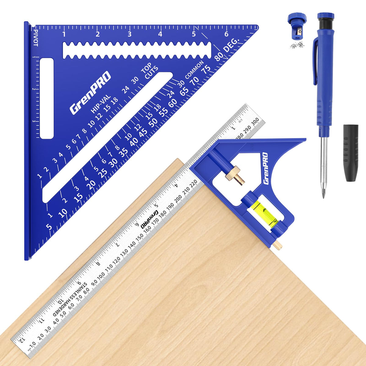 Grenpro square combination for 7-inch carpenter work showing precise 90-degree angle