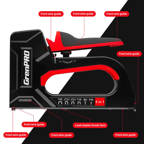 GRENPRO 6-in-1 staple gun side view highlights compact, ergonomic design for comfortable use