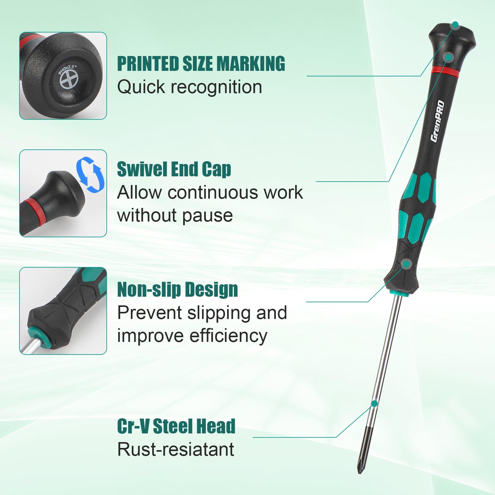 Textured ergonomic handle provides secure grip during delicate work