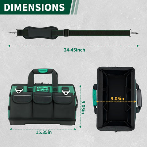 GRENPRO Tool Bag interior and exterior pockets organize tools for quick access.