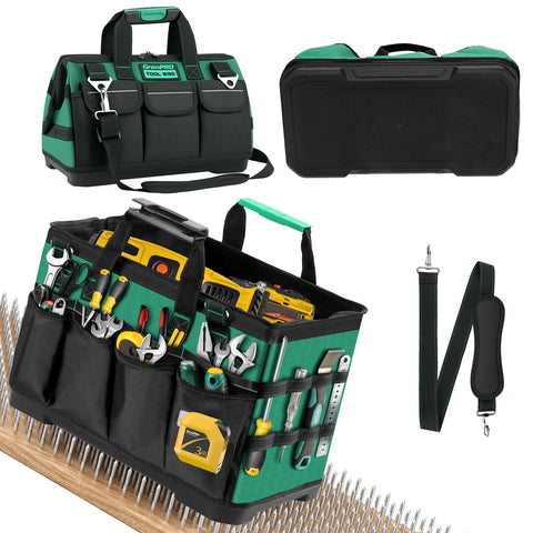 GRENPRO Tool Bag with molded bottom base improves stability on uneven floors.