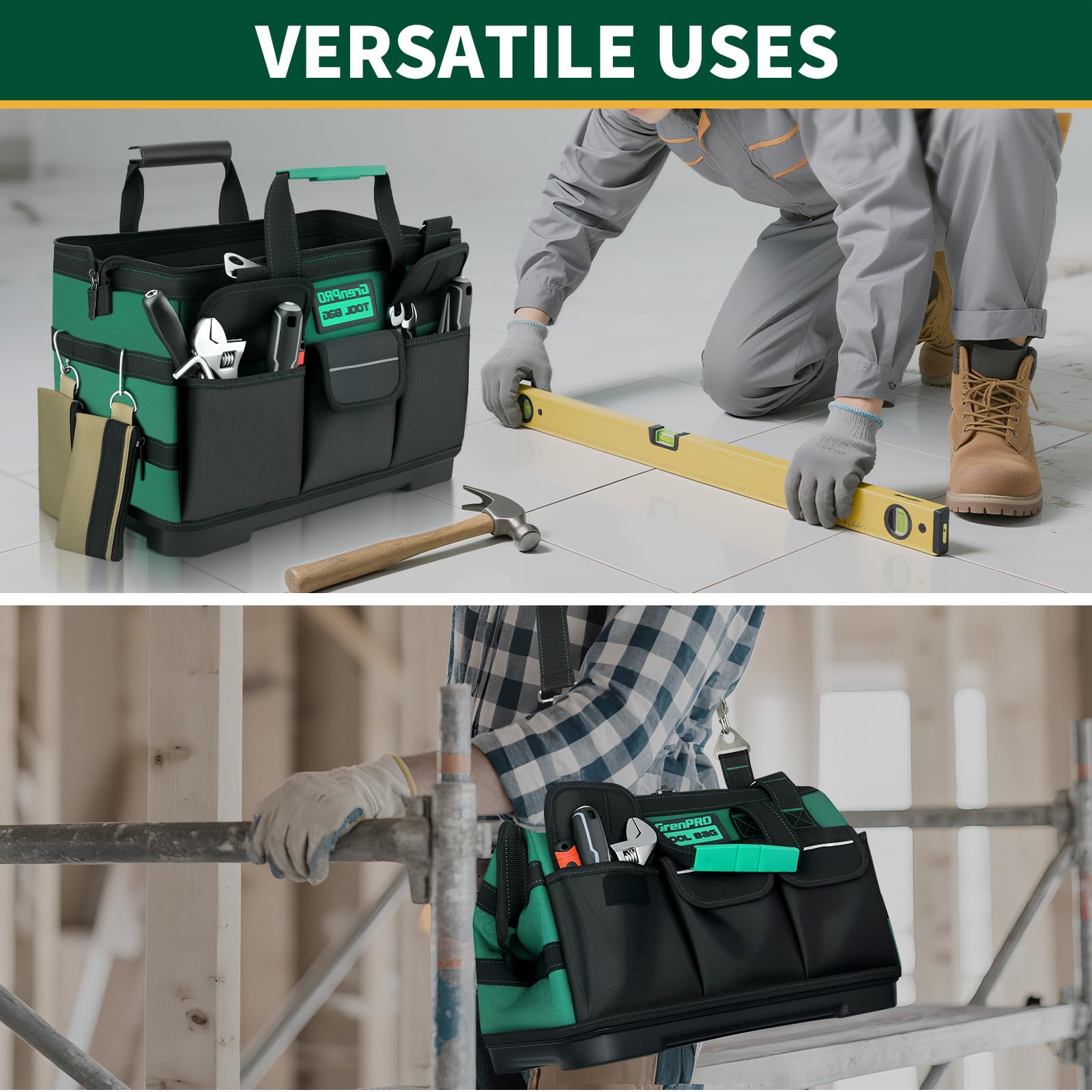 GRENPRO Tool Bag spacious interior fits many hand tools.