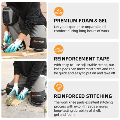 GRENPRO ergonomic work knee pad offers comfortable kneeling for extended tasks.