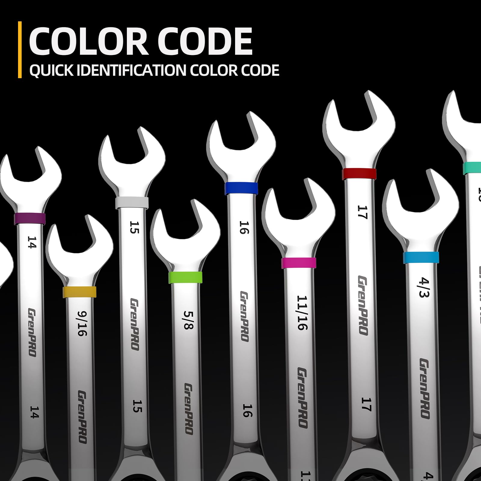 GrenPRO wrench set displays metric and SAE sizes for versatile projects