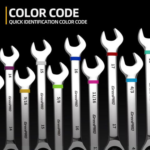 GrenPRO wrench set displays metric and SAE sizes for versatile projects