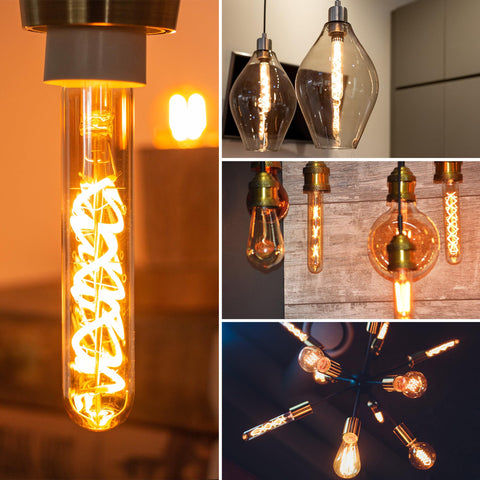 Grensk E12 tubular LED bulb with vintage filament style for living rooms