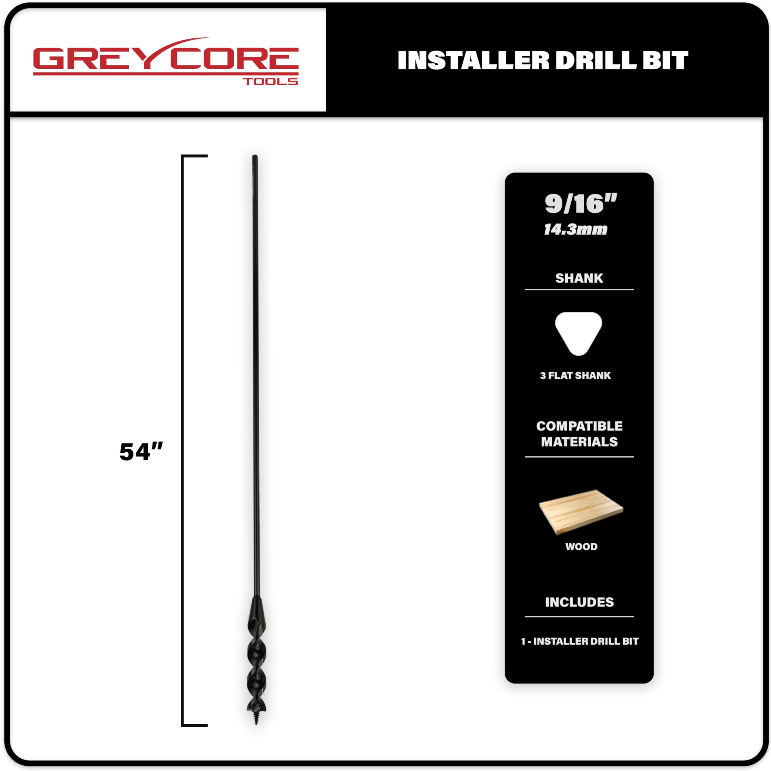 Greycore Tools screw-point tip helps guide the bit through wood