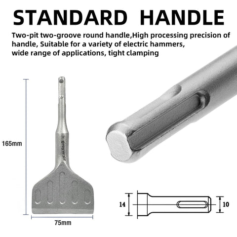 Greywolf SDS Plus chisel wide blade edge enables efficient cutting through old material.