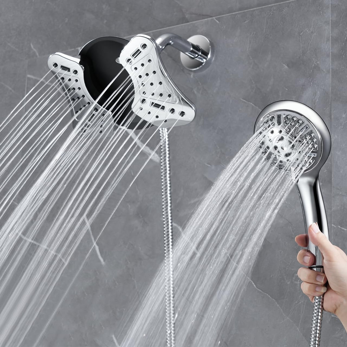 GRICH 1.8GPM shower panel with dual heads for wide-area coverage and rinsing versatility