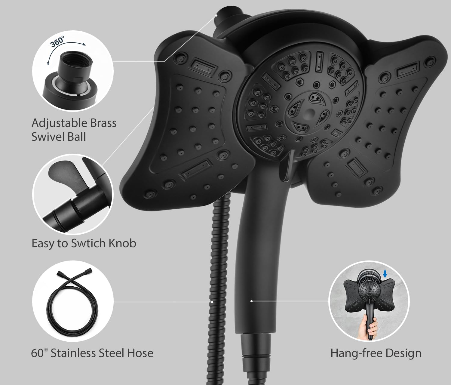 GRICH chrome-plated ABS head with a durable stainless steel hose