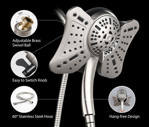GRICH nickel finish shower with rust-resistant 60-inch hose