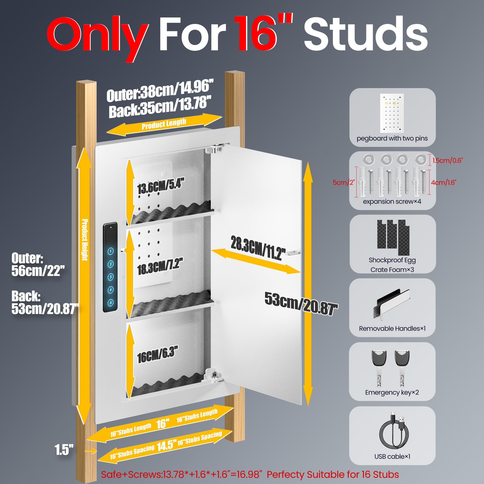 Grimtron Wall Safe between studs at 16 centers, discreet installation
