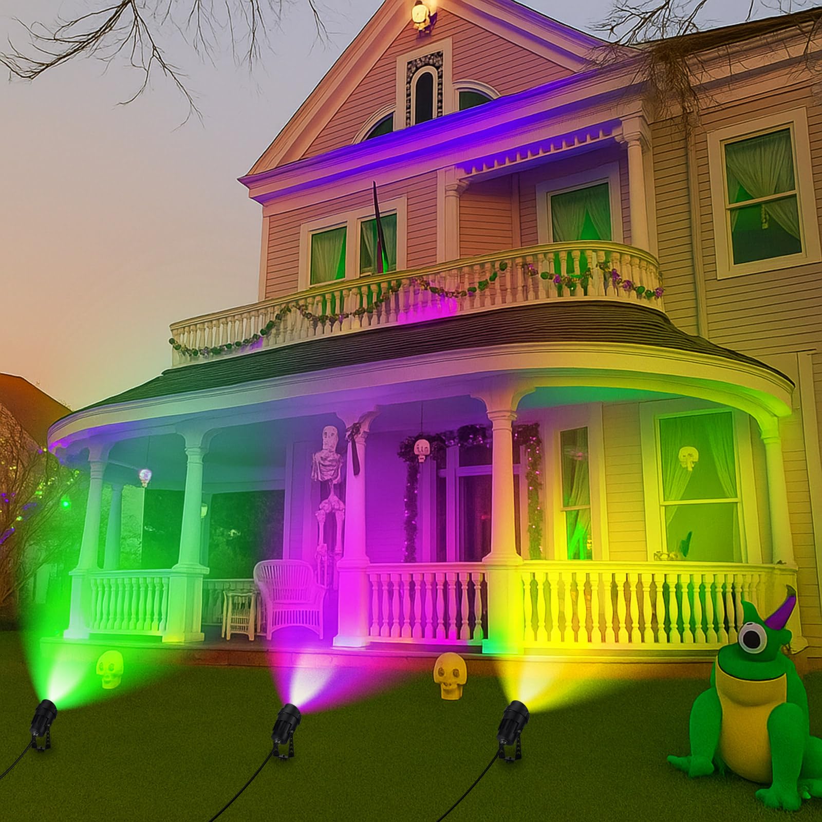 Grinsvalley Mardi Gras spotlight in gold creates warm, celebratory accents for patios