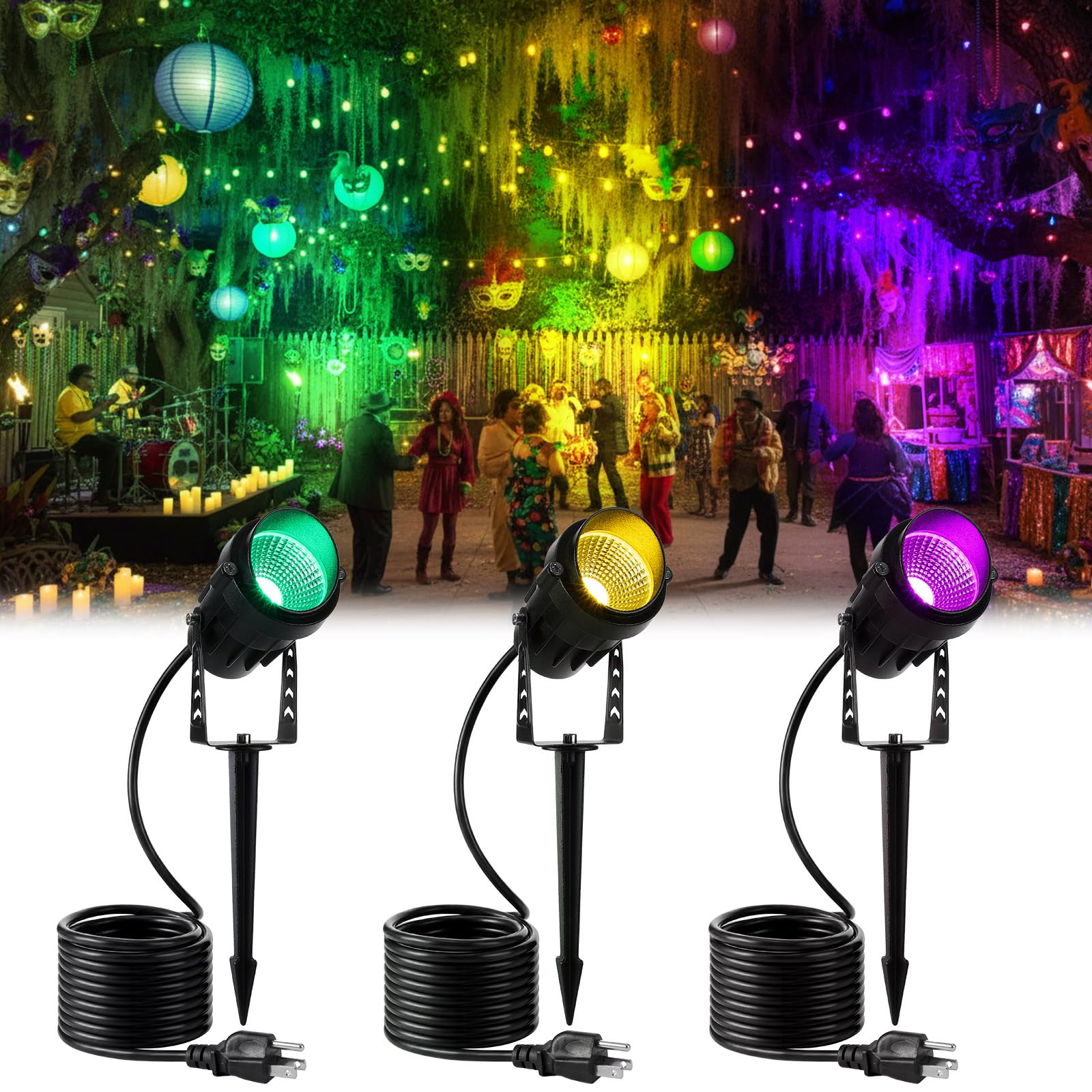 Grinsvalley Mardi Gras spotlight ground stake for easy outdoor installation