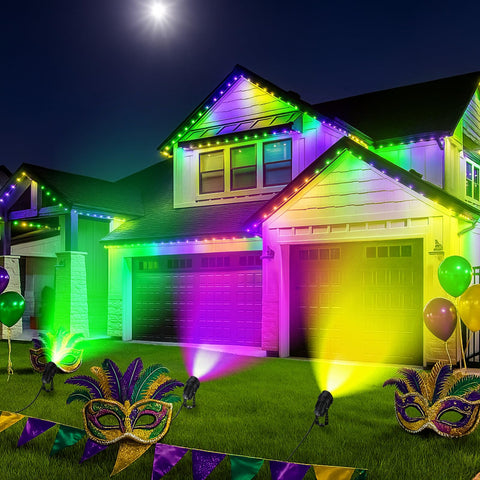 Grinsvalley Mardi Gras spotlight set brightens lawns and entrances for parties