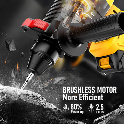 GRIONE brushless motor SDS hammer delivers efficient performance with reduced noise.