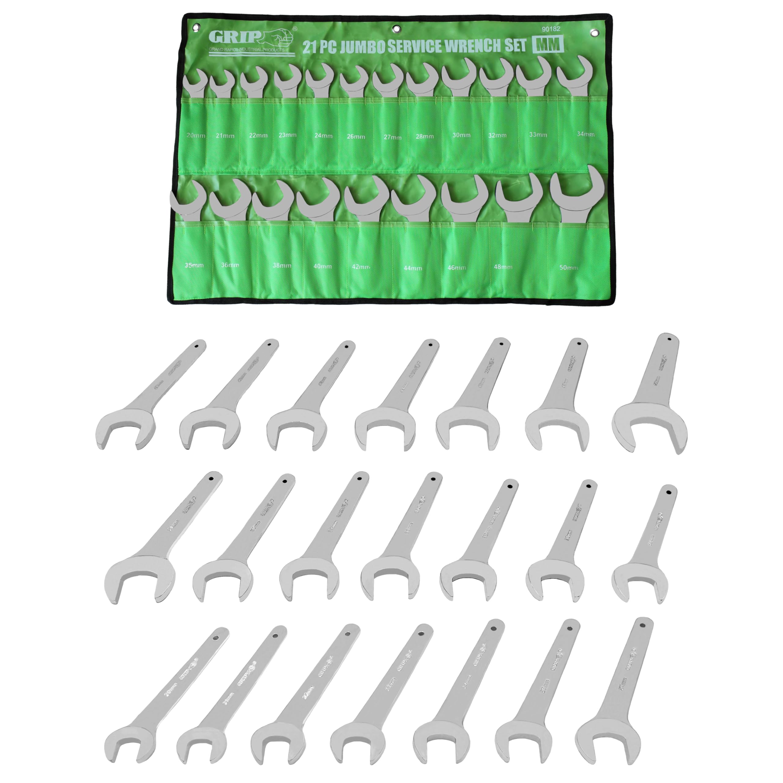 Grip 90182 21pc Jumbo Service Wrench Set stored in a protective case for easy transport.