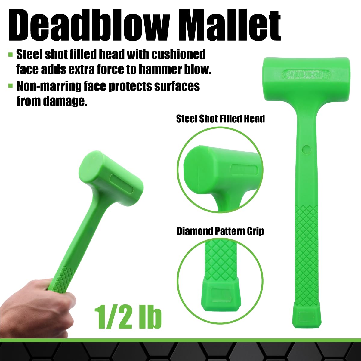 GRIP 3pc Deadblow Hammer Set fiberglass handles for comfort and control