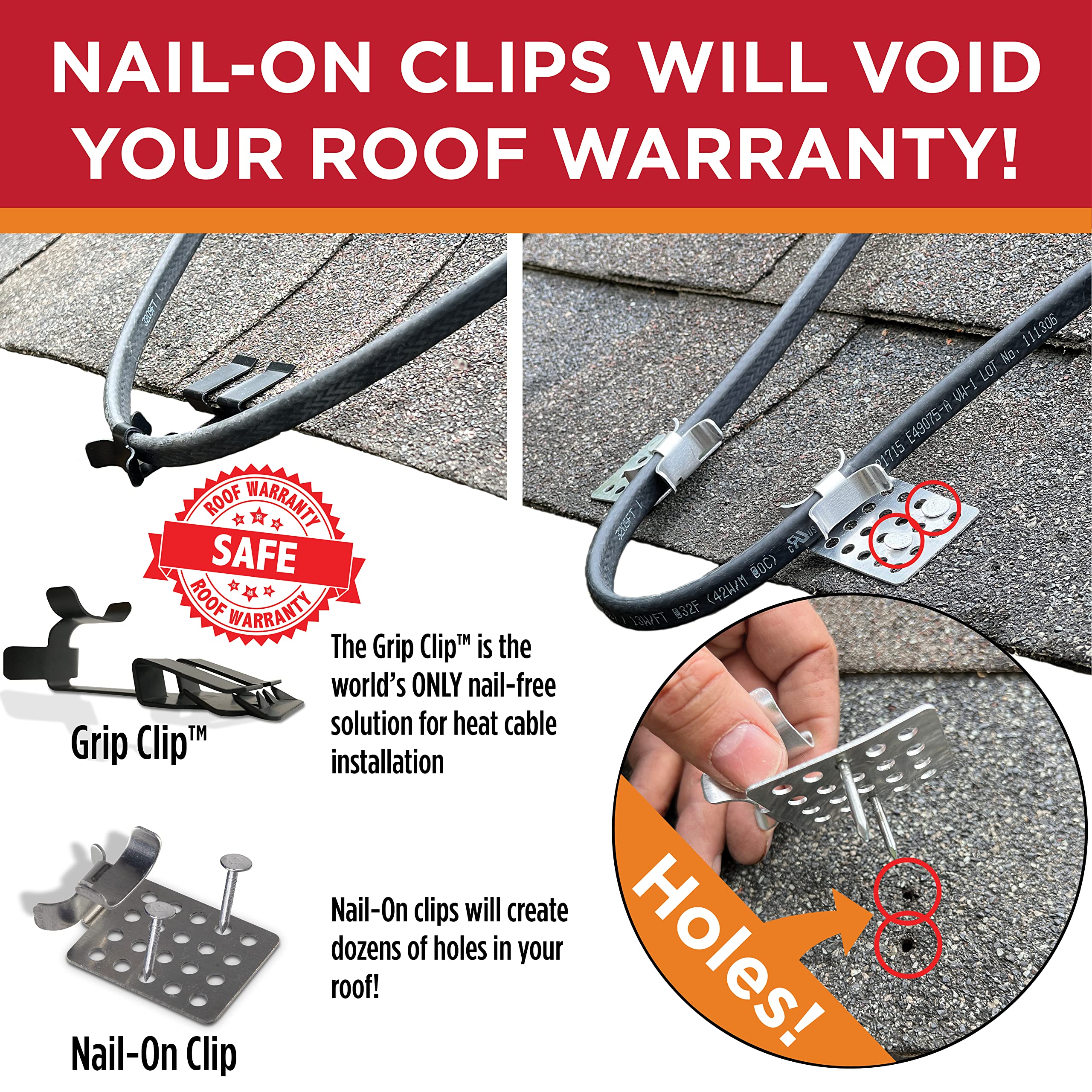 Grip Clip setup for ice dam cable in action