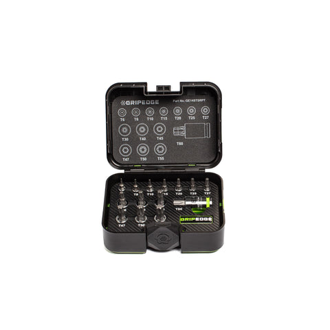 Grip Edge 14pc RPT Star Driver Set front case view highlights organized tools and secure storage.