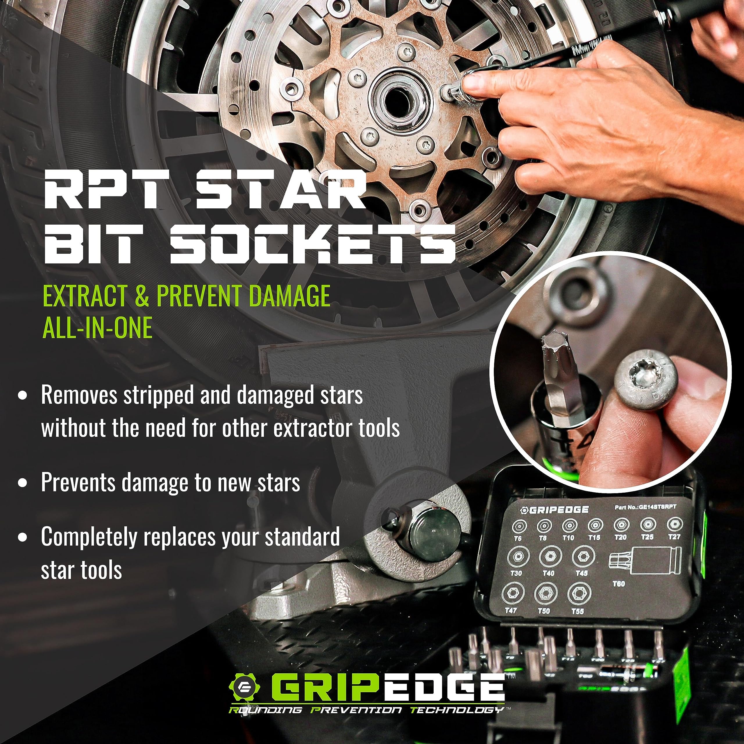 Grip Edge 14pc RPT Star Driver Set tray interior shows tool arrangement for quick access.