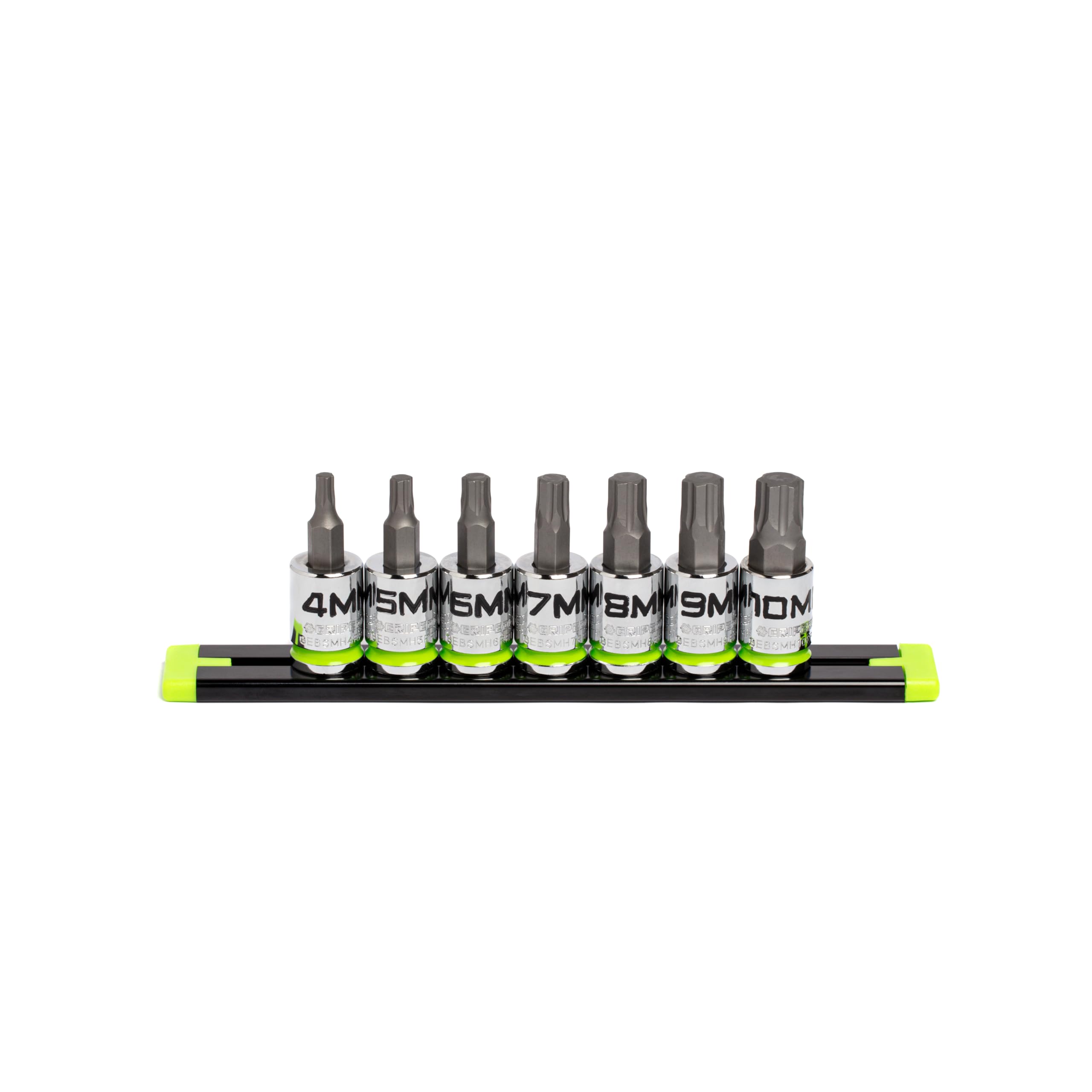 Grip Edge 7-piece hex bit socket set on 3-8 drive for efficient torque transfer