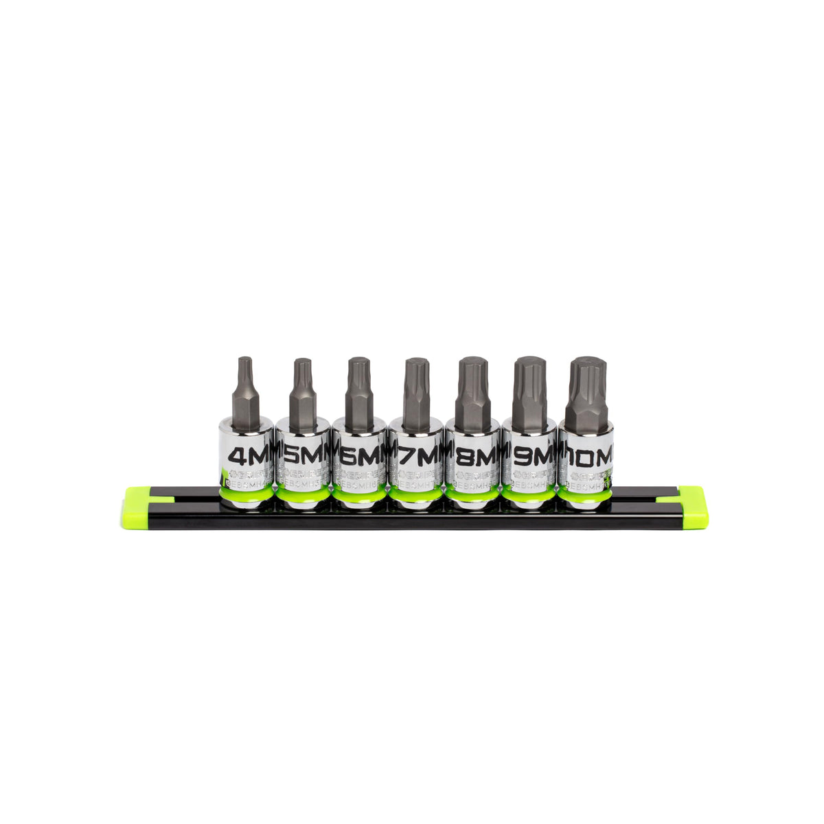 Grip Edge 7-piece hex bit socket set on 3-8 drive for efficient torque transfer