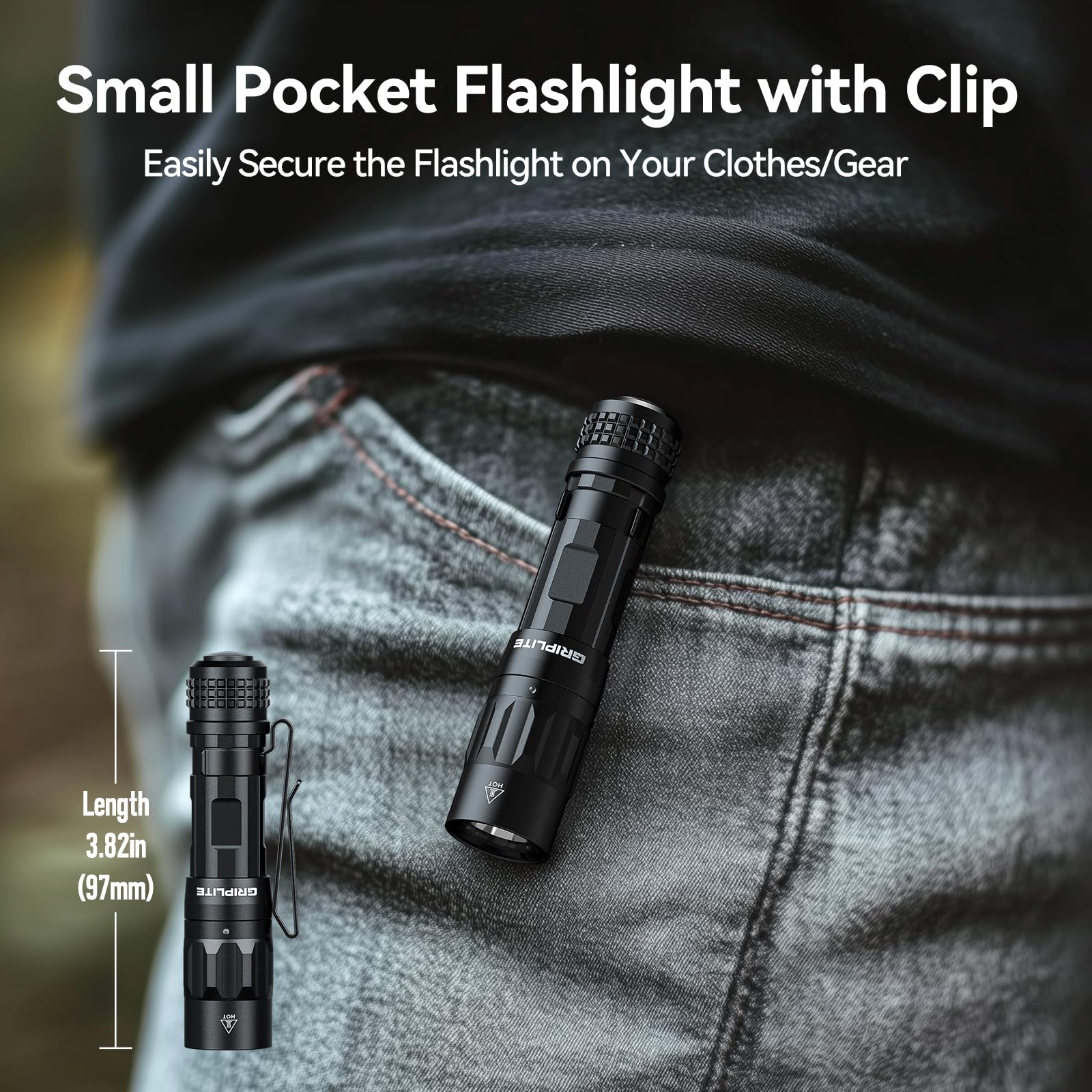 GripLite 1100-lumen beam illustrating long-range visibility up to 177 meters.