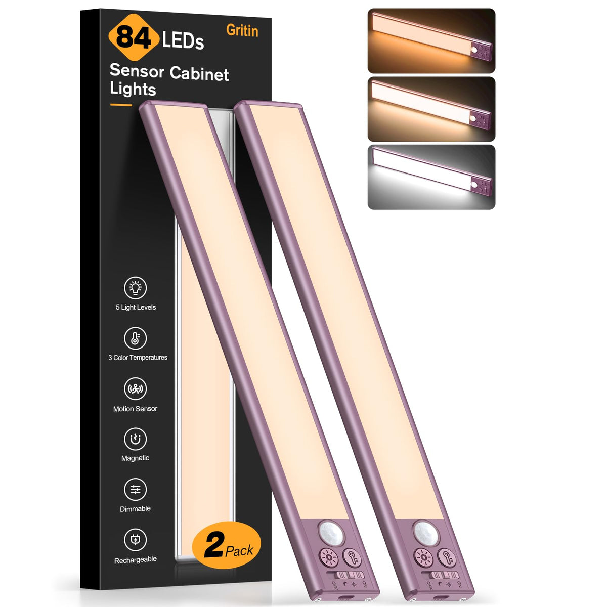 Gritin 10.2-inch under-cabinet light 2-pack for bright pantry illumination