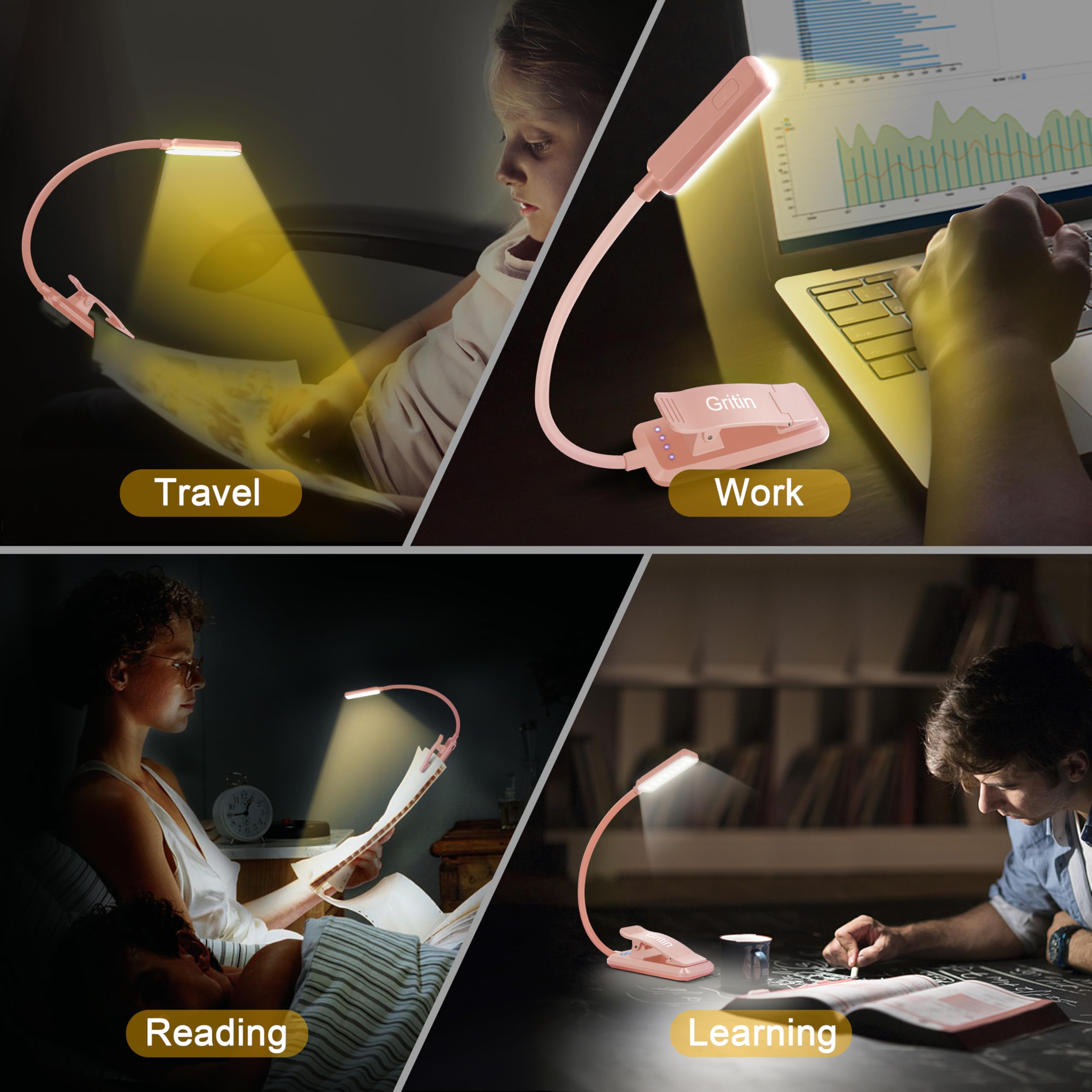 Gritin anti-skid clip keeps the light secure on books