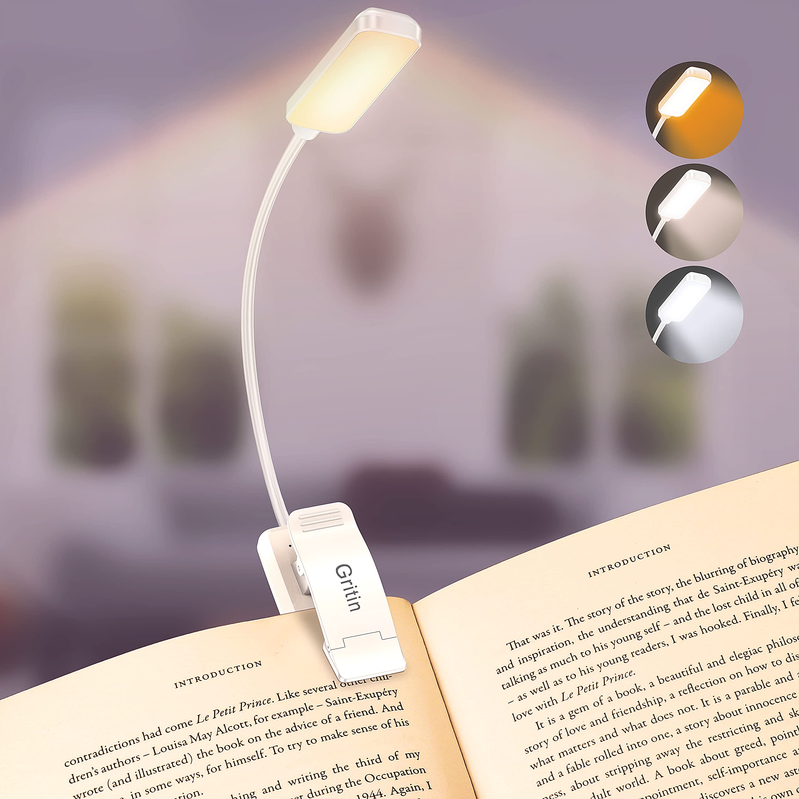 Gritin 9 LED clip-on book light for hands-free bedside reading.