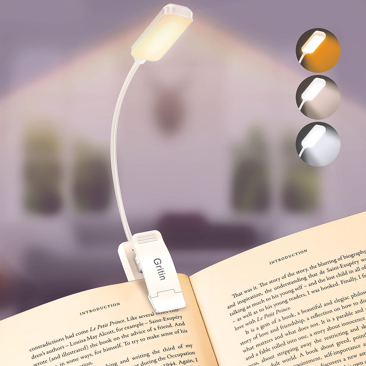 Gritin 9 LED clip-on book light for hands-free bedside reading.