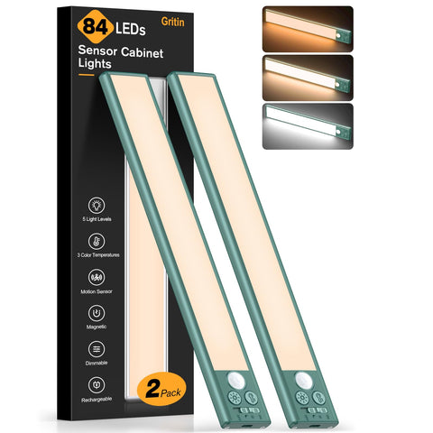 Gritin under-cabinet light with magnetic attachment for quick placement on metal surfaces.